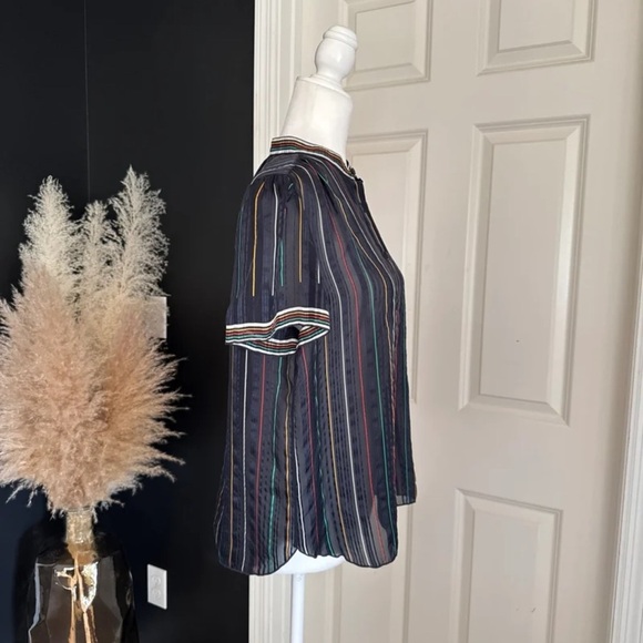 Rag & Bone Top Austin Black/Rainbow Striped 100% Silk Blouse
Size Medium - Picture 6 of 12